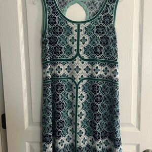 Teal, White and Navy Patterned Dress